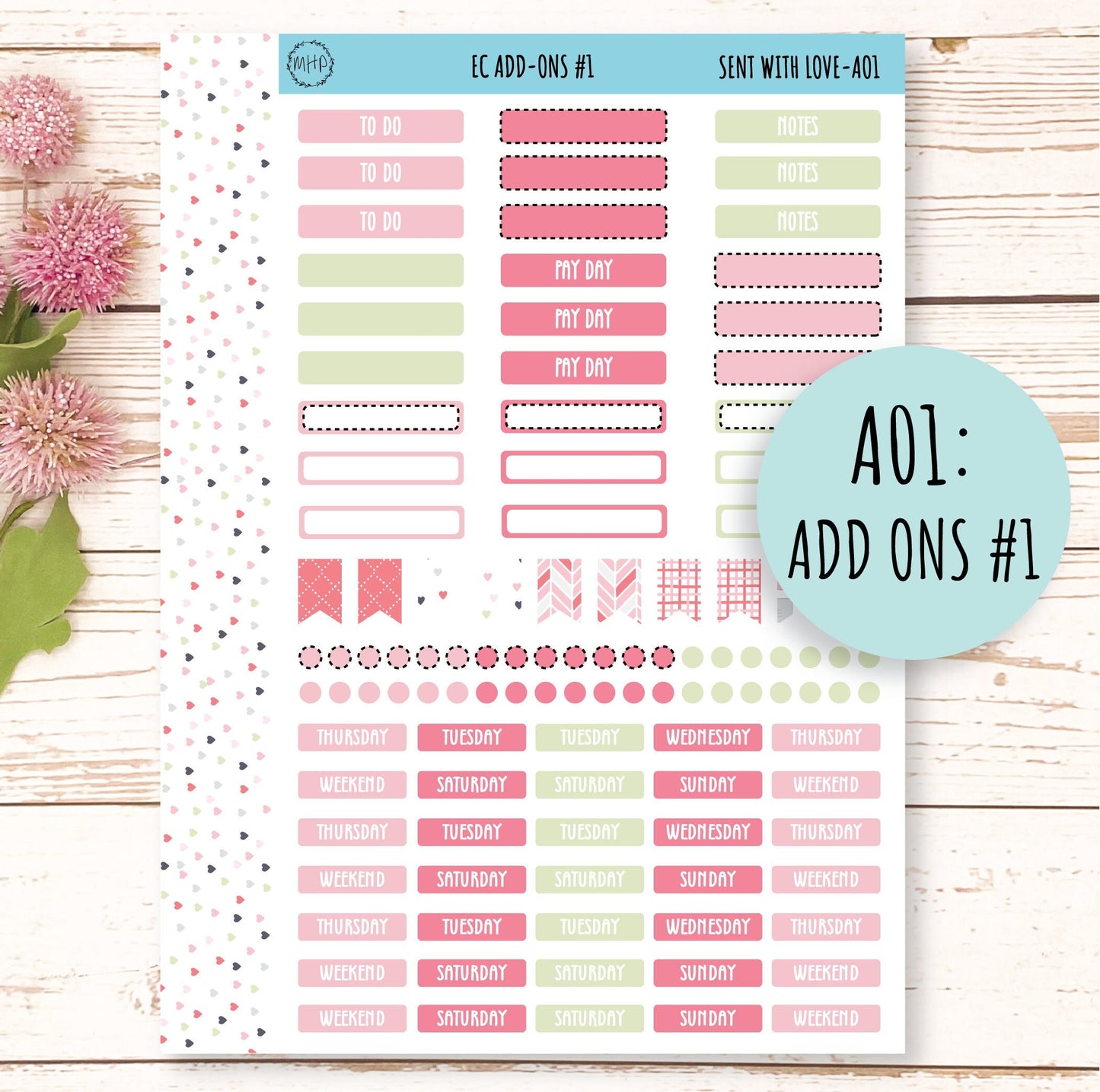 Add Ons Stickers for 7x9 Planners. FEBRUARY Valentine's Day Stickers "Send With Love" || SWL-AO