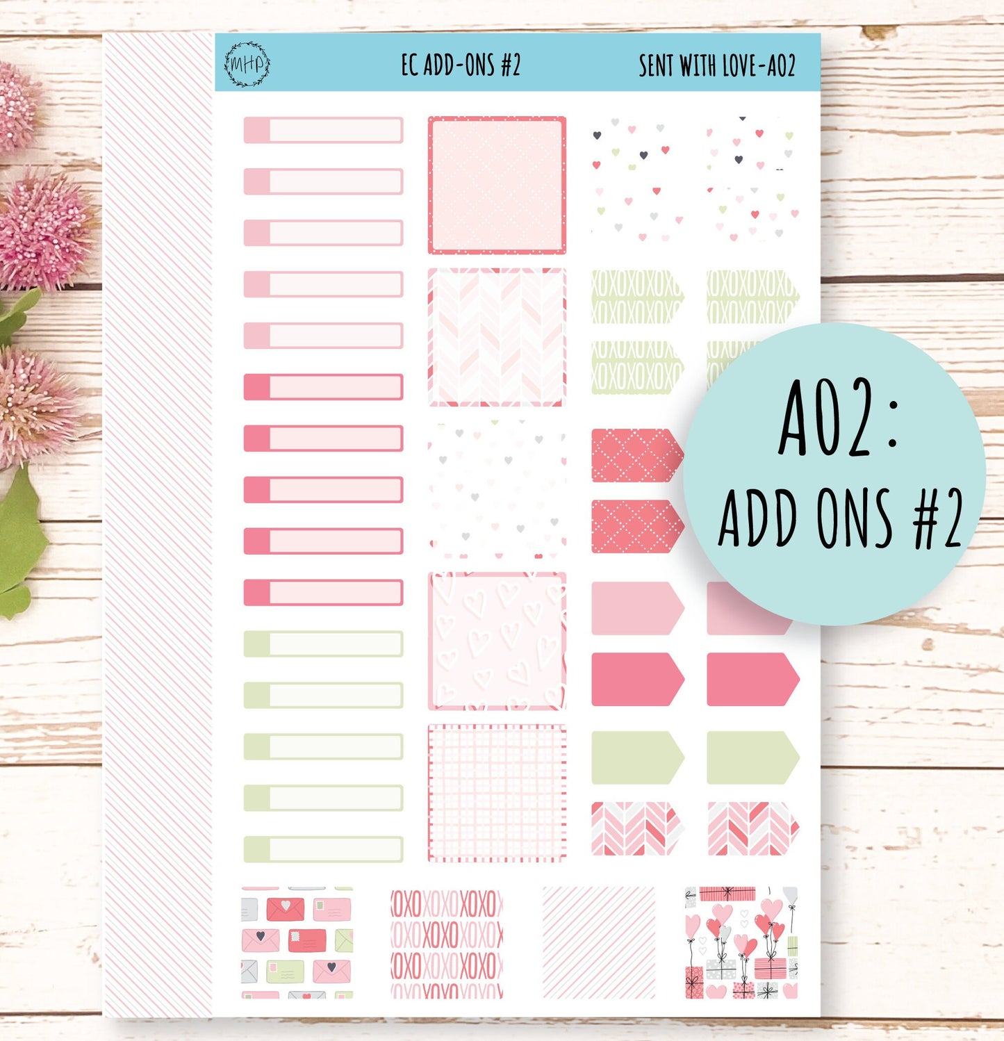 Add Ons Stickers for 7x9 Planners. FEBRUARY Valentine's Day Stickers "Send With Love" || SWL-AO