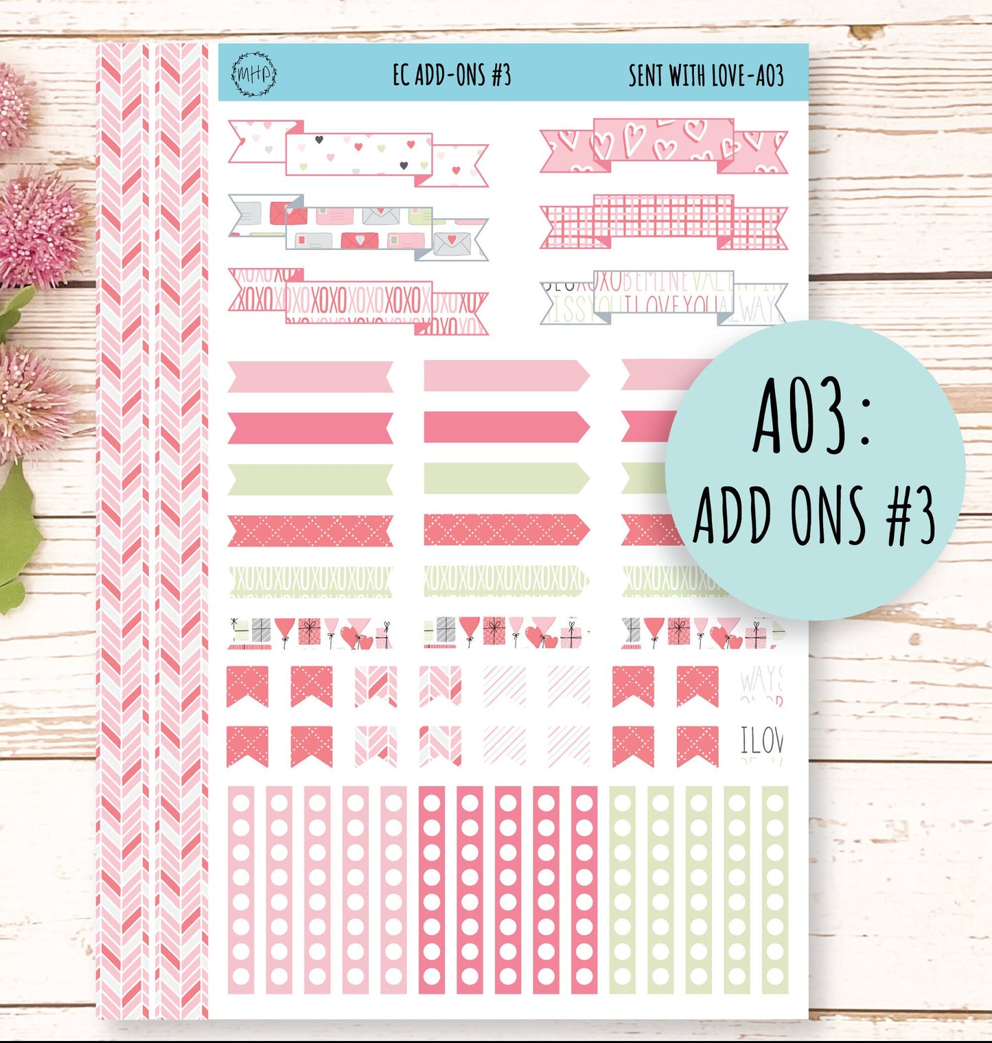 Add Ons Stickers for 7x9 Planners. FEBRUARY Valentine's Day Stickers "Send With Love" || SWL-AO