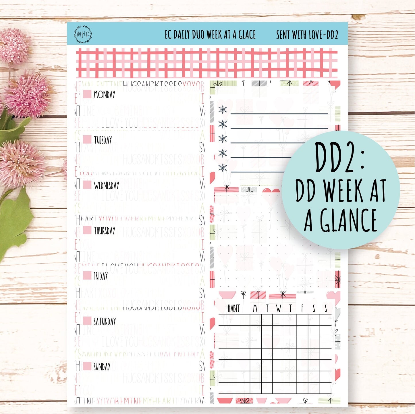 Daily Duo Stickers for 7x9 Planners. FEBRUARY - Valentine's Day. "Sent With Love" || SWL-DD