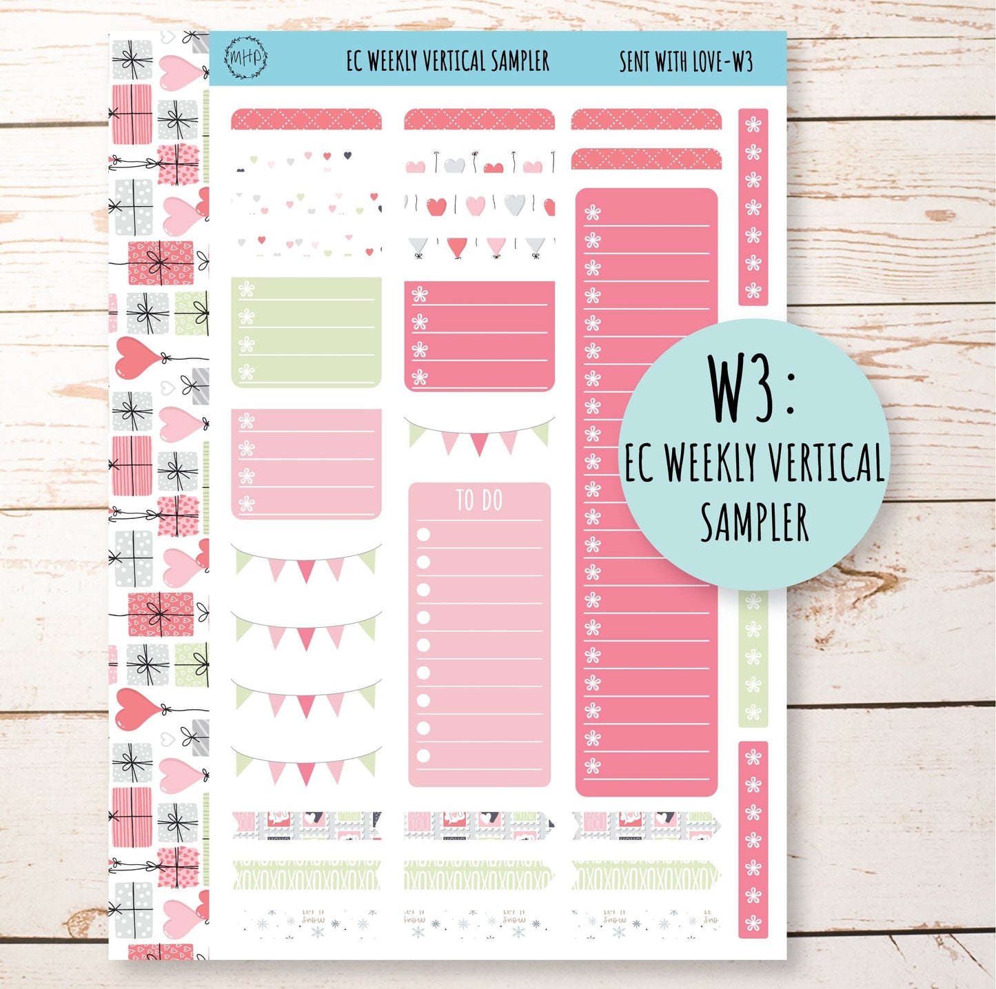 FEBRUARY Weekly Planning Kits for 7x9 Planners. Valentine's Day "Sent With Love" || SWL-W