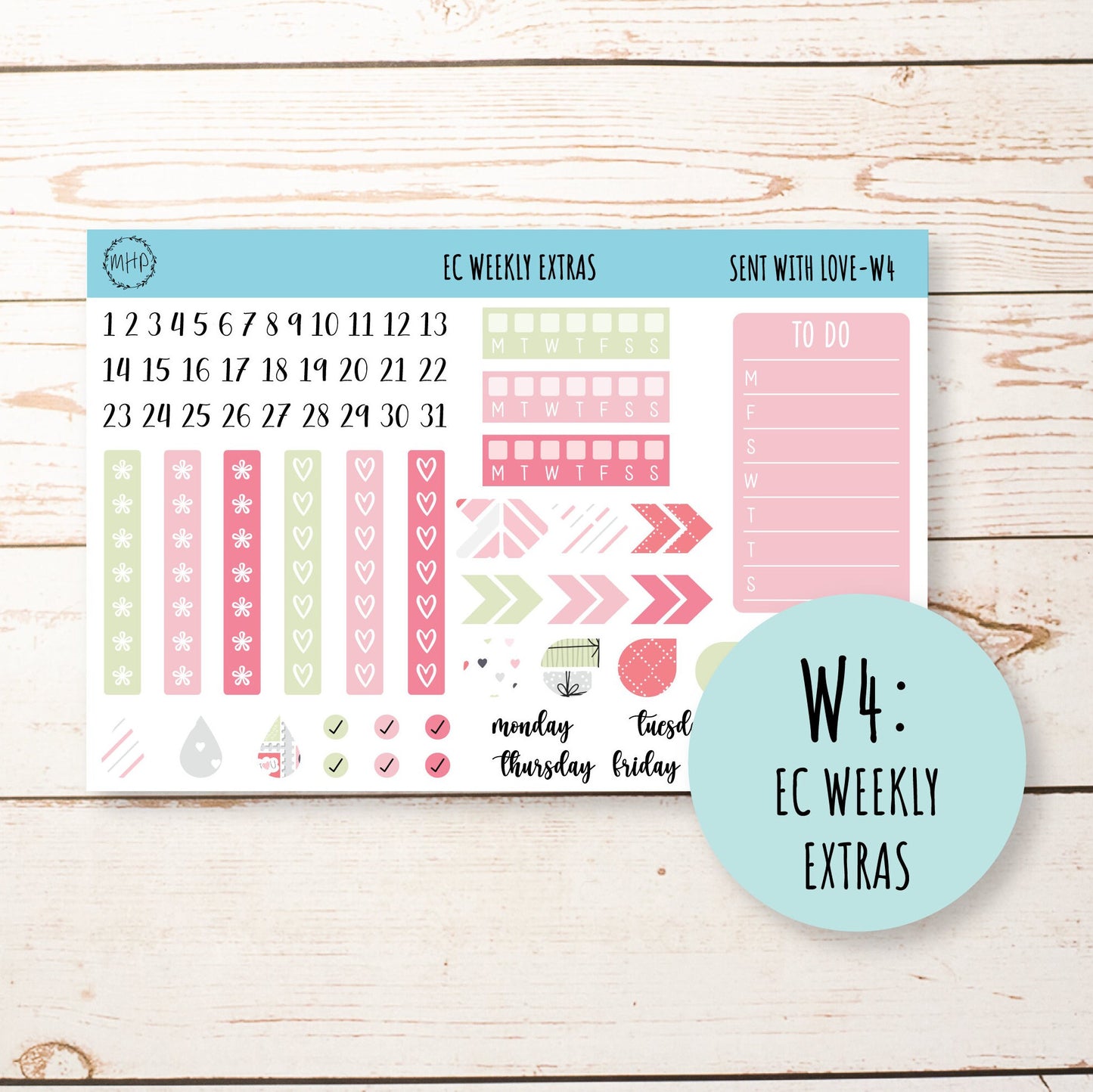 FEBRUARY Weekly Planning Kits for 7x9 Planners. Valentine's Day "Sent With Love" || SWL-W