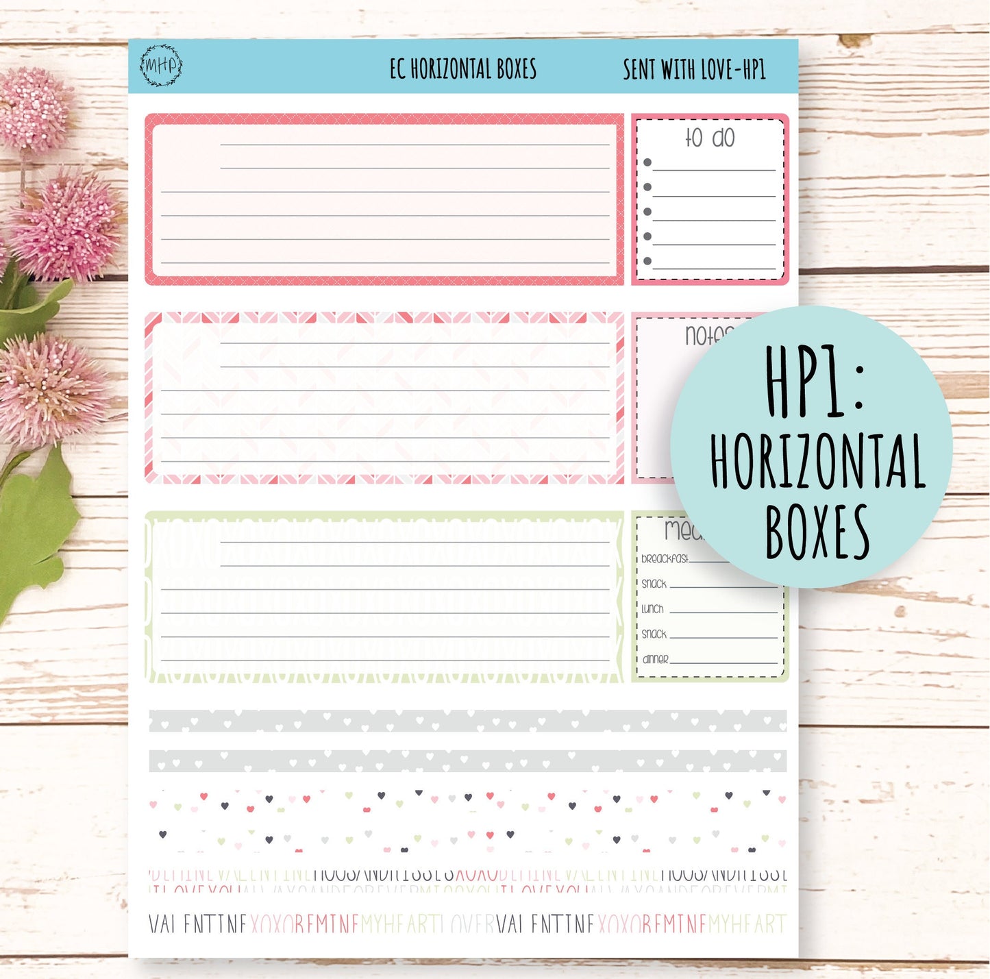 Horizontal Planning Stickers for 7x9 Planners. Valentines' Day. FEBRUARY Sent With Love" || SWL-HP