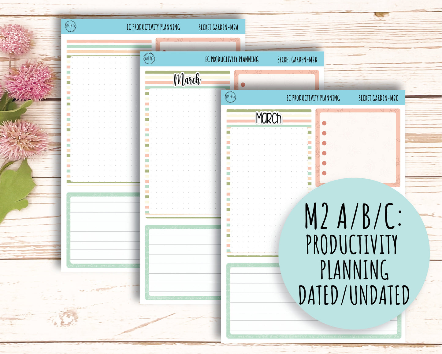 MARCH Monthly Kit Stickers for 7x9 Planners. "Secret |Garden" || SG-M