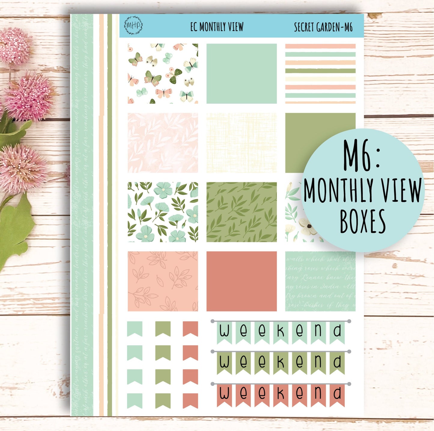 MARCH Monthly Kit Stickers for 7x9 Planners. "Secret |Garden" || SG-M