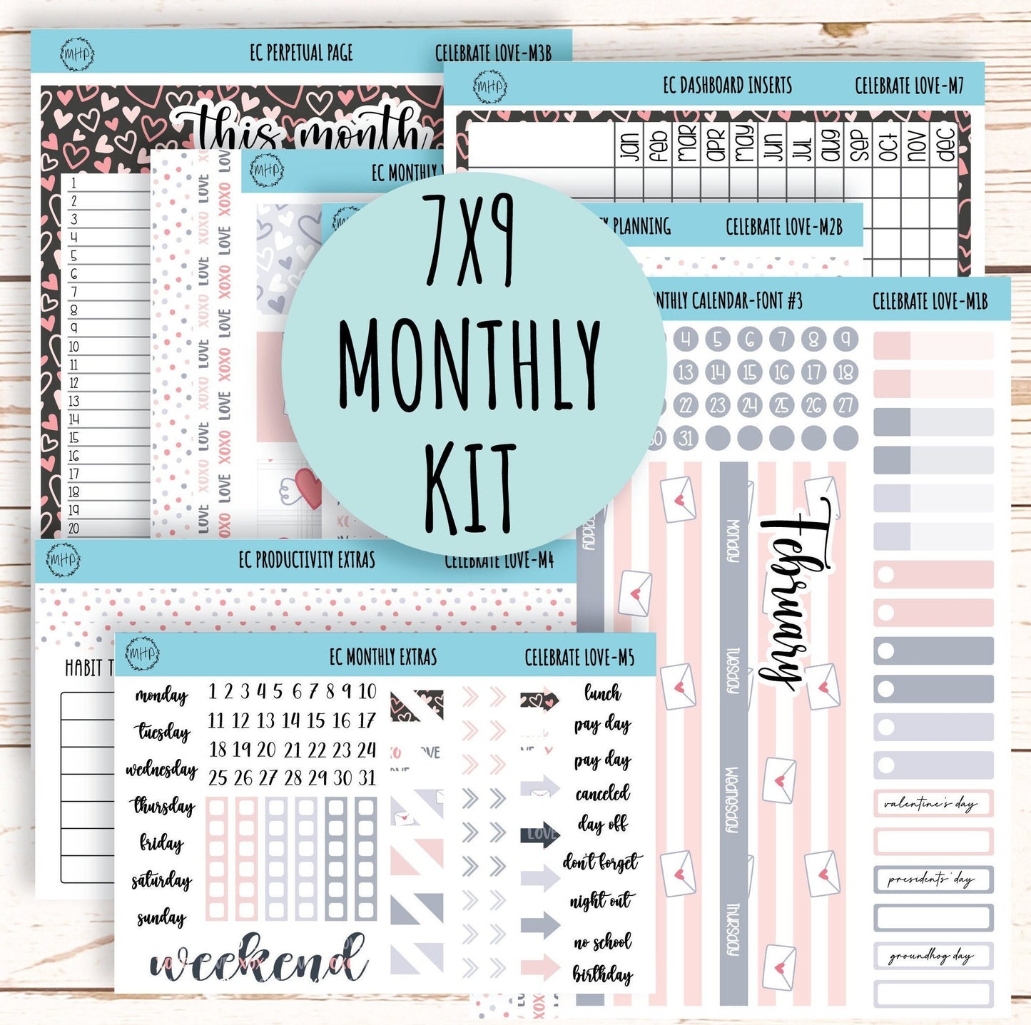 Erin Condren 7x9 Monthly Kit. FEBRUARY "Celebrate Love" || CL-M