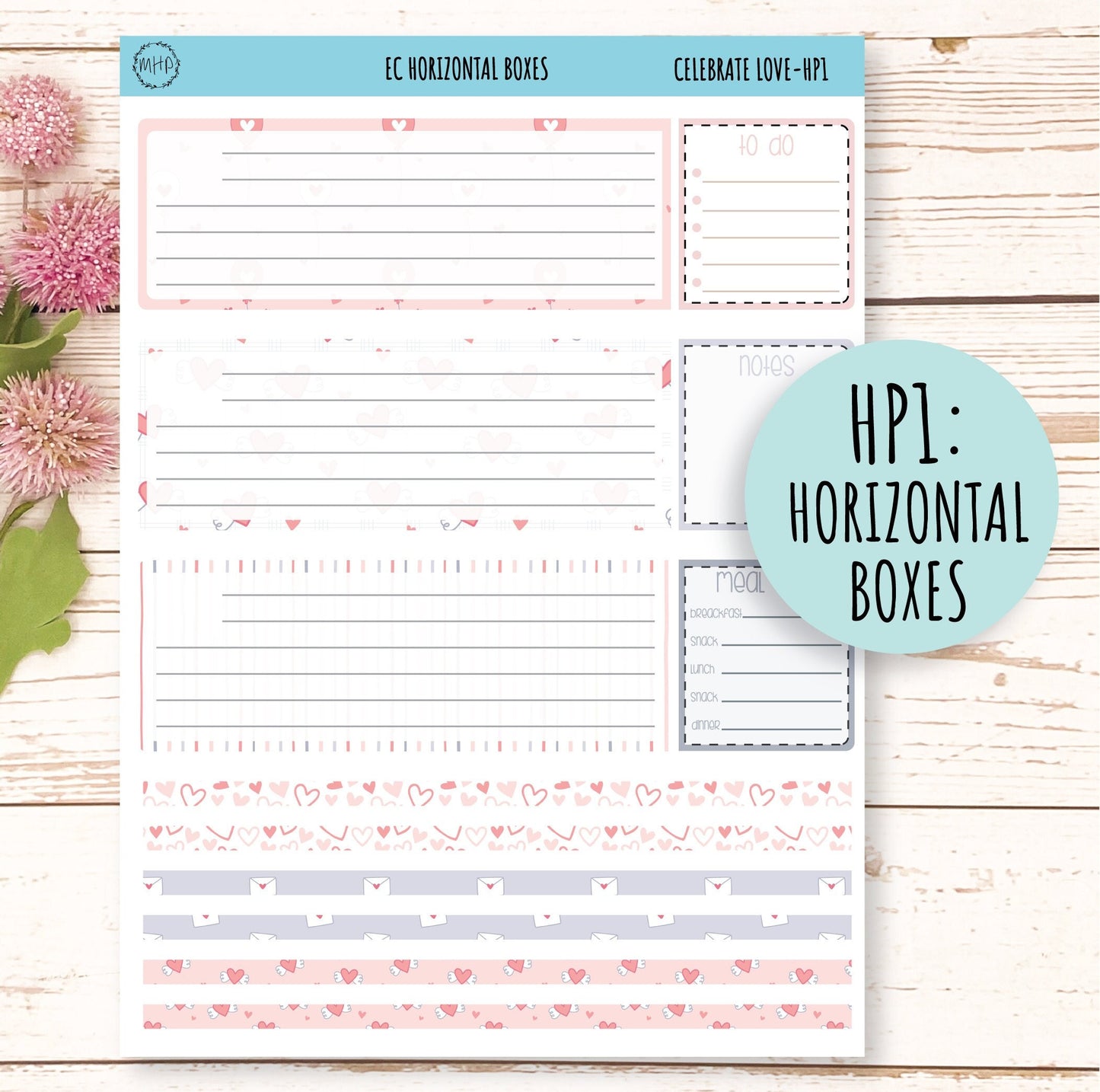 Horizontal Planning Stickers for 7x9 Planners. Valentines' Day. FEBRUARY "Celebrate Love" || CL-HP