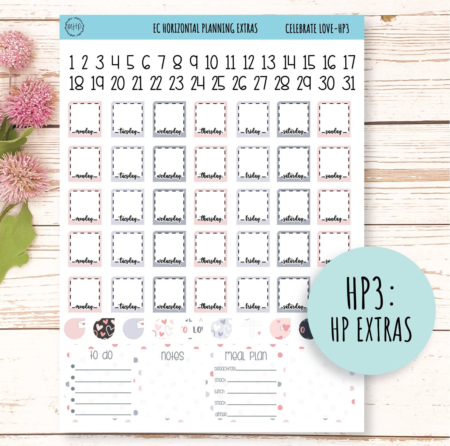 Horizontal Planning Stickers for 7x9 Planners. Valentines' Day. FEBRUARY "Celebrate Love" || CL-HP
