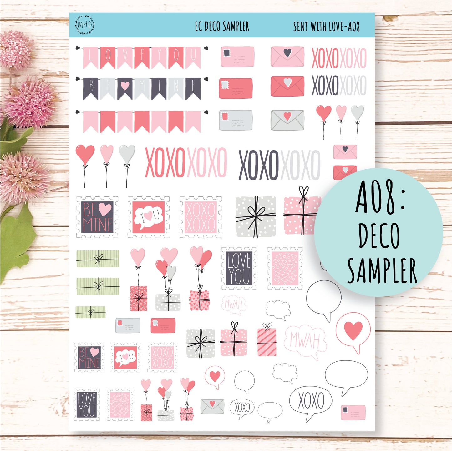 Add Ons Stickers for 7x9 Planners. FEBRUARY Valentine's Day Stickers "Send With Love" || SWL-AO