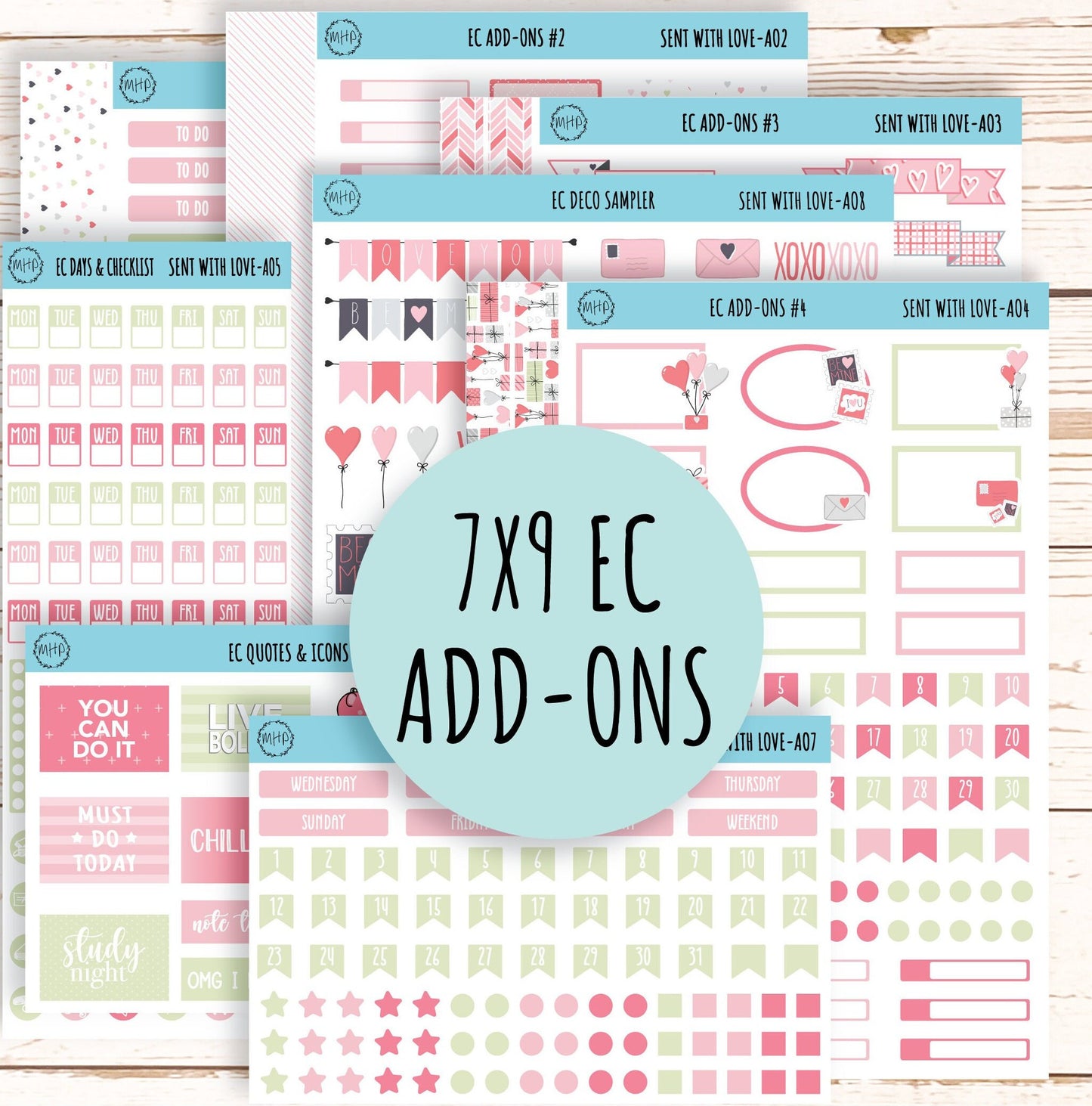 Add Ons Stickers for 7x9 Planners. FEBRUARY Valentine's Day Stickers "Send With Love" || SWL-AO