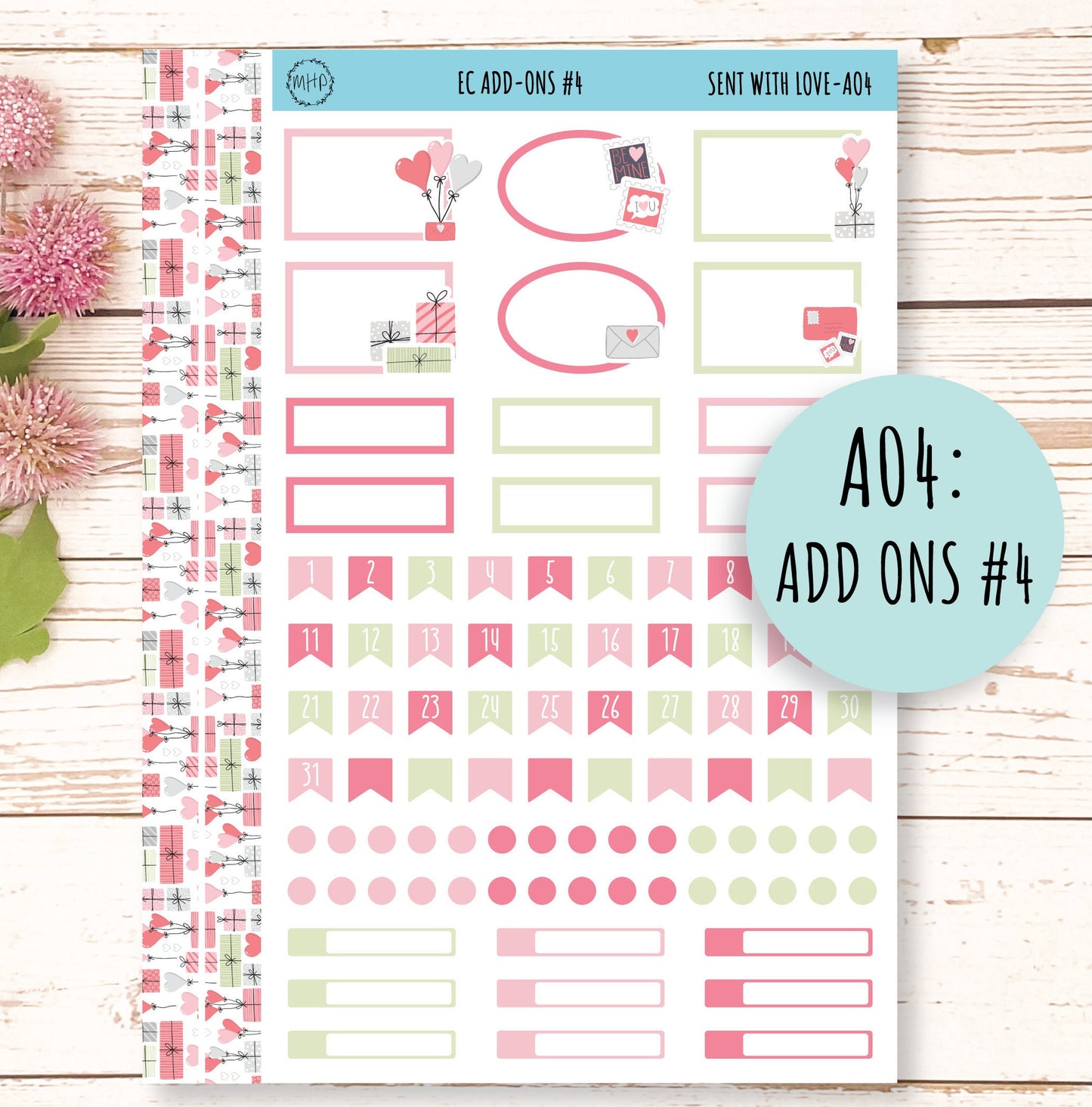 Add Ons Stickers for 7x9 Planners. FEBRUARY Valentine's Day Stickers "Send With Love" || SWL-AO