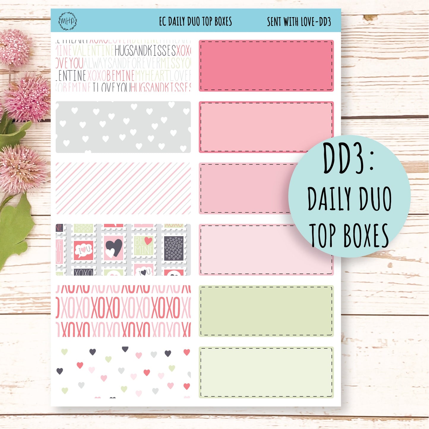 Daily Duo Stickers for 7x9 Planners. FEBRUARY - Valentine's Day. "Sent With Love" || SWL-DD