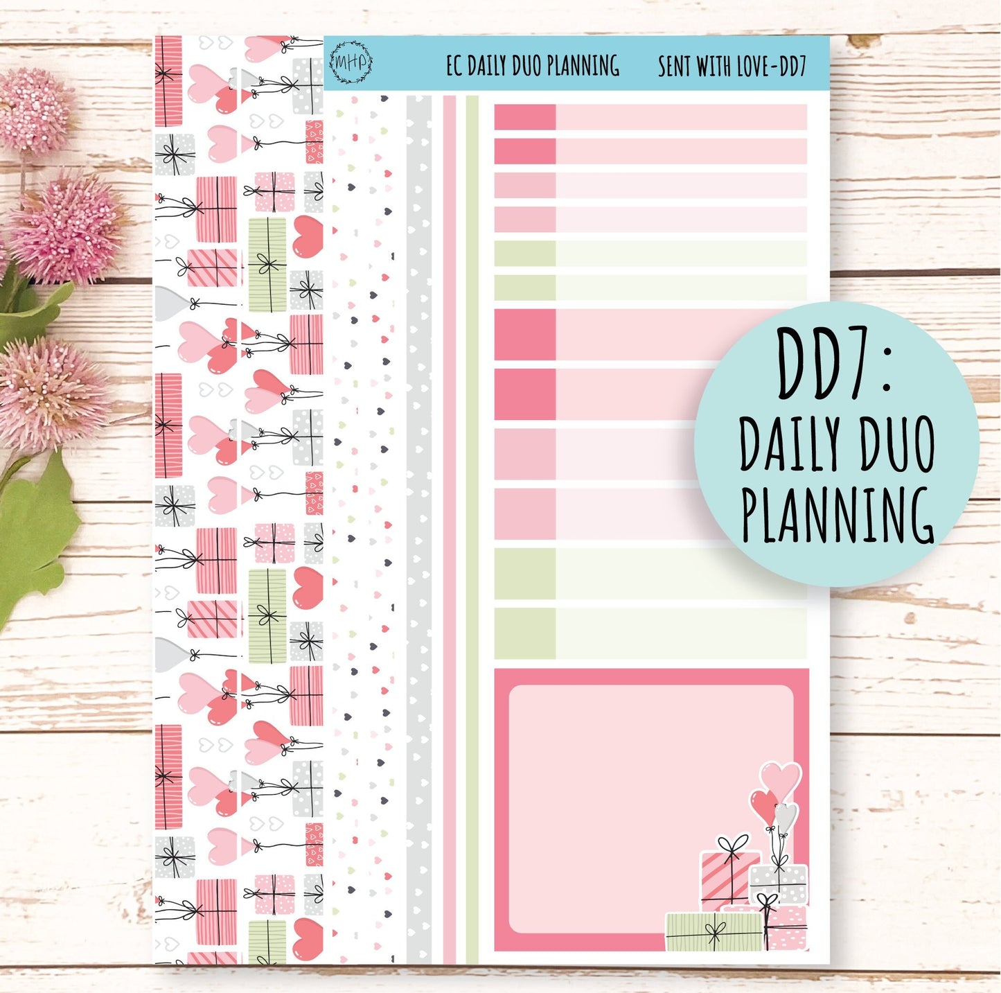 Daily Duo Stickers for 7x9 Planners. FEBRUARY - Valentine's Day. "Sent With Love" || SWL-DD