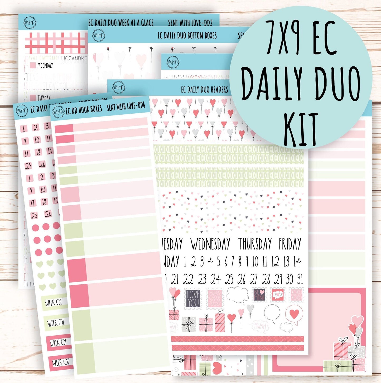 Daily Duo Stickers for 7x9 Planners. FEBRUARY - Valentine's Day. "Sent With Love" || SWL-DD
