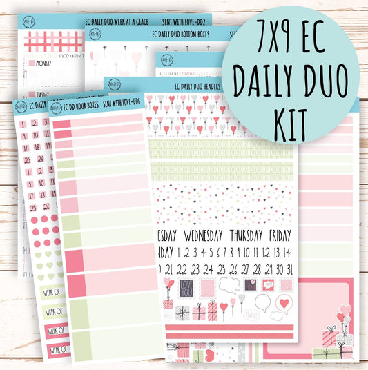 Daily Duo Stickers for 7x9 Planners. FEBRUARY - Valentine's Day. "Sent With Love" || SWL-DD