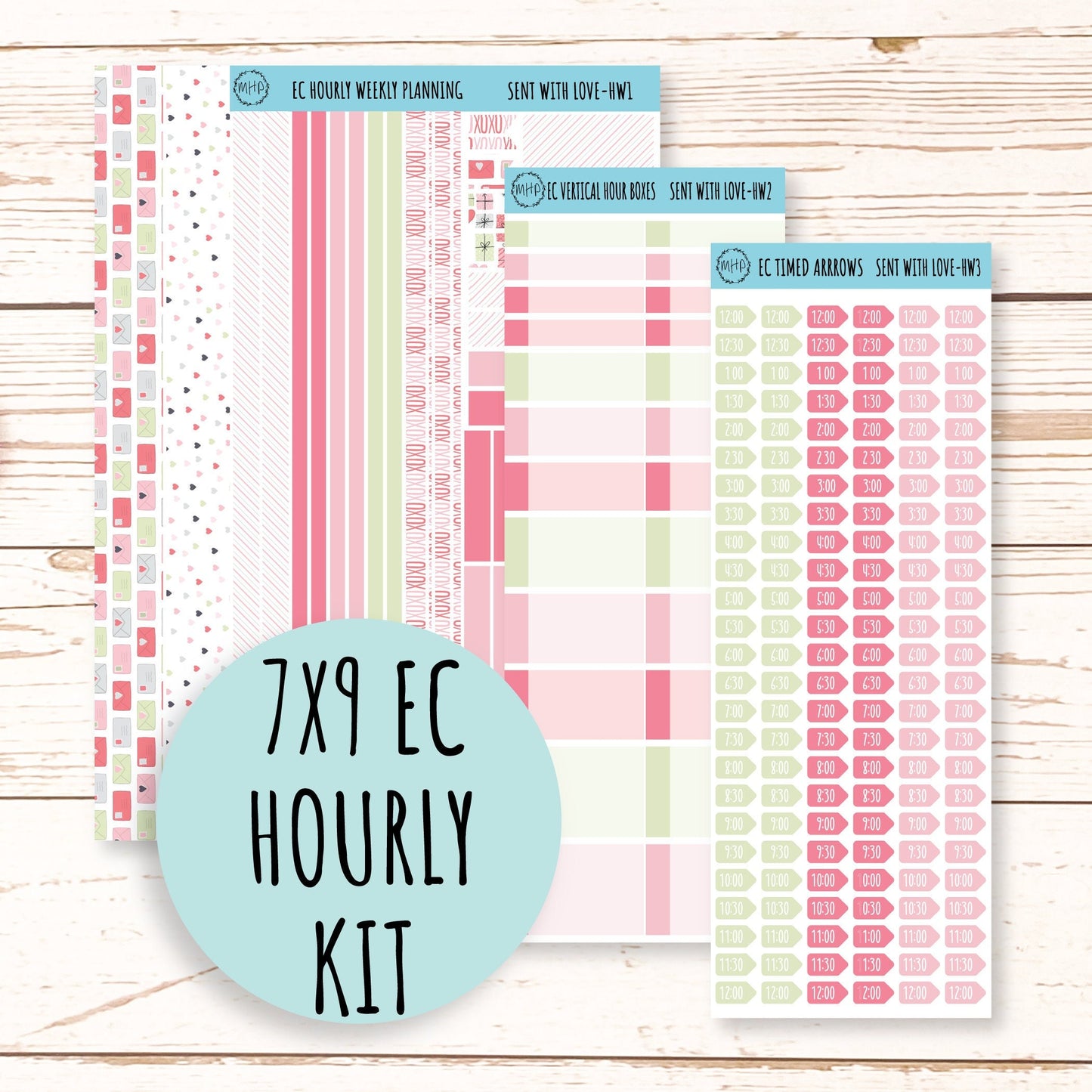 Hourly Weekly Stickers for 7x9 Planners. Valentine's Day. FEBRUARY "Sent With Love" || SWL-HW