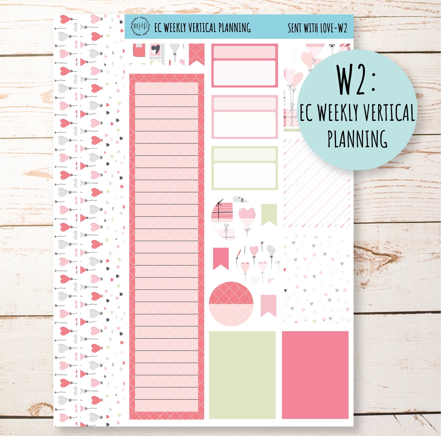 FEBRUARY Weekly Planning Kits for 7x9 Planners. Valentine's Day "Sent With Love" || SWL-W