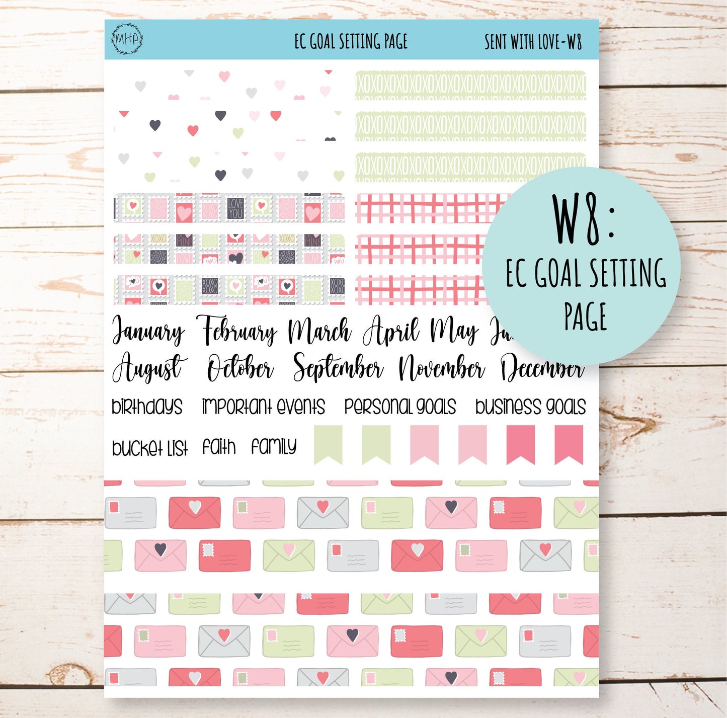 FEBRUARY Weekly Planning Kits for 7x9 Planners. Valentine's Day "Sent With Love" || SWL-W