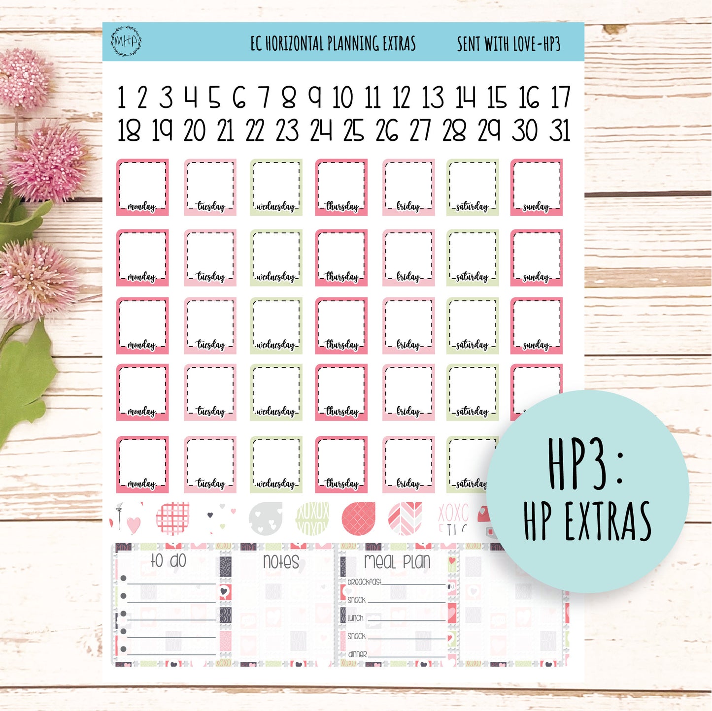 Horizontal Planning Stickers for 7x9 Planners. Valentines' Day. FEBRUARY Sent With Love" || SWL-HP