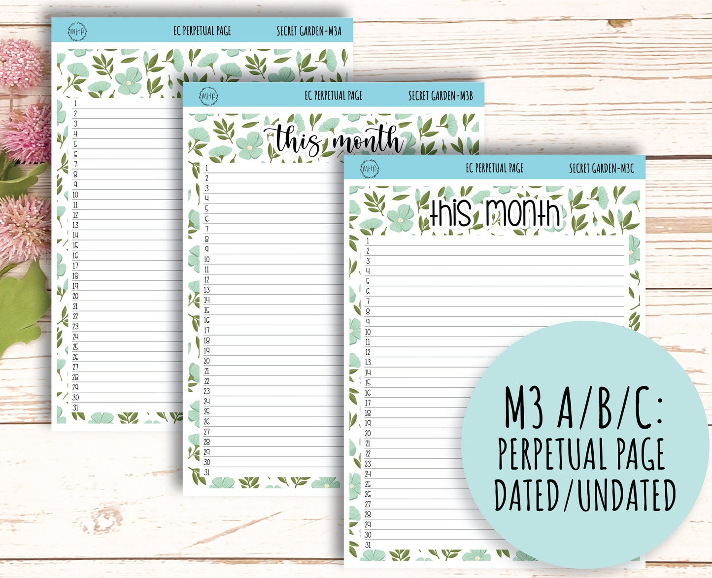 MARCH Monthly Kit Stickers for 7x9 Planners. "Secret |Garden" || SG-M