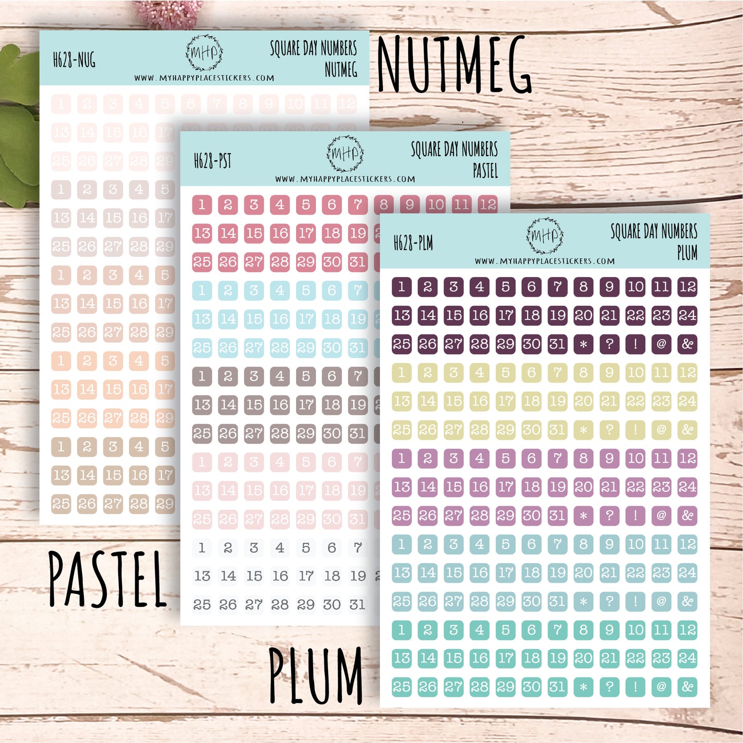 Square Day Number Stickers. Planner Stickers || H628
