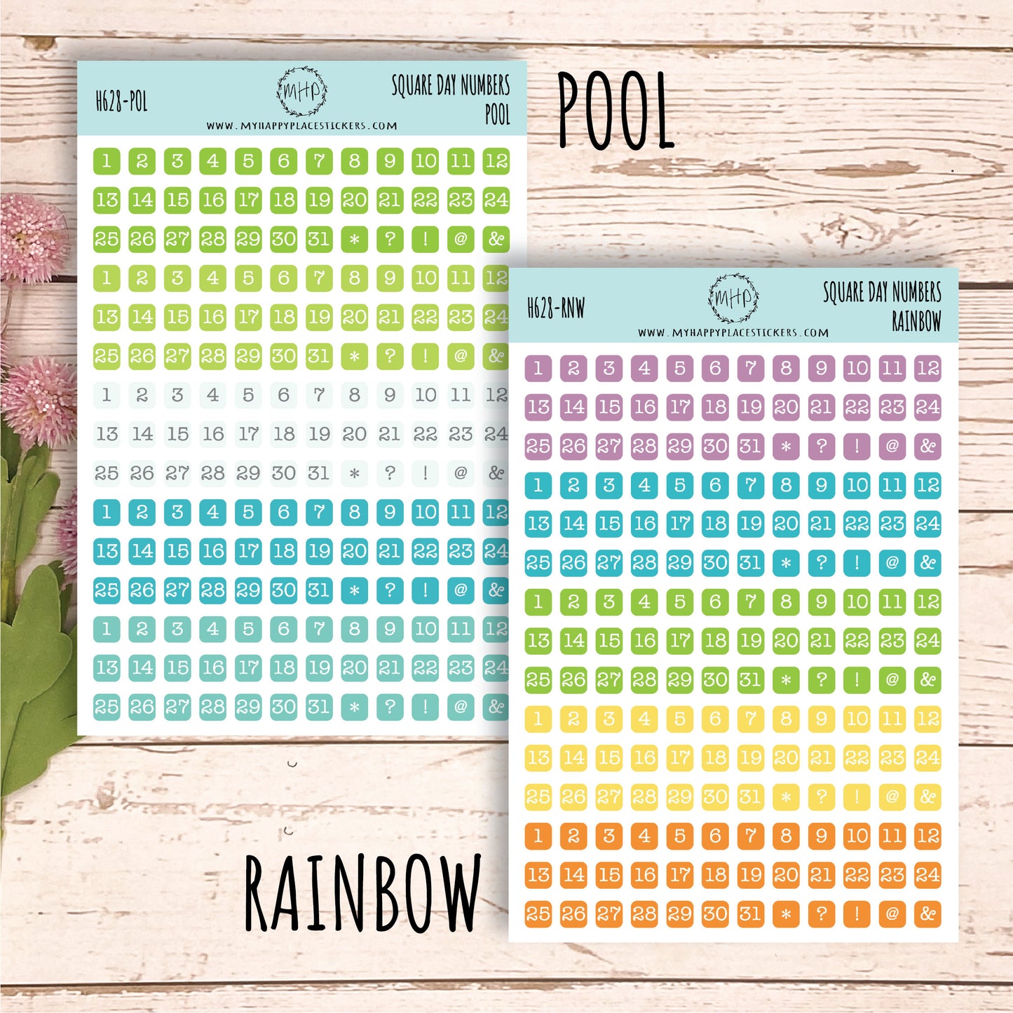 Square Day Number Stickers. Planner Stickers || H628
