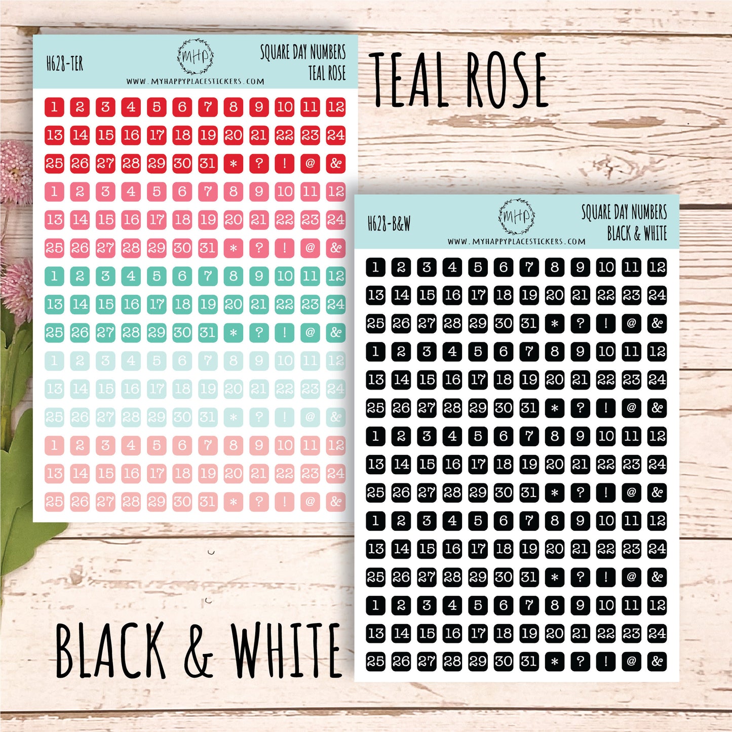 Square Day Number Stickers. Planner Stickers || H628