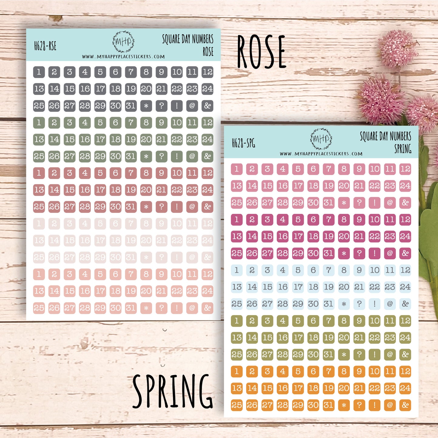 Square Day Number Stickers. Planner Stickers || H628