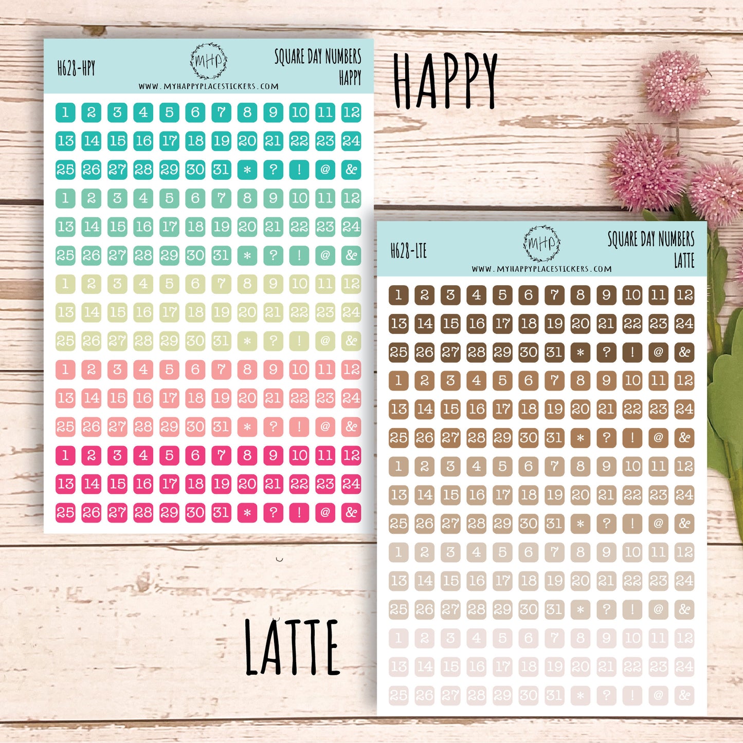 Square Day Number Stickers. Planner Stickers || H628