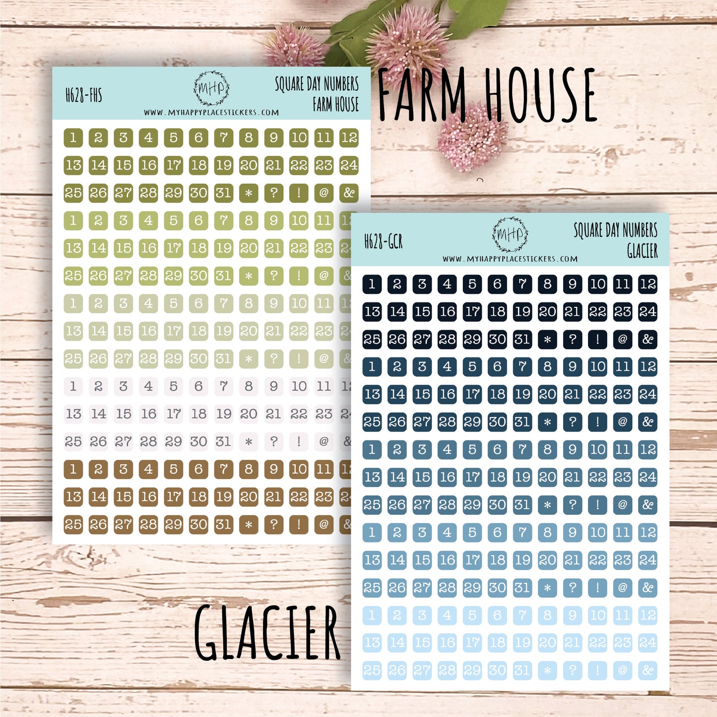 Square Day Number Stickers. Planner Stickers || H628