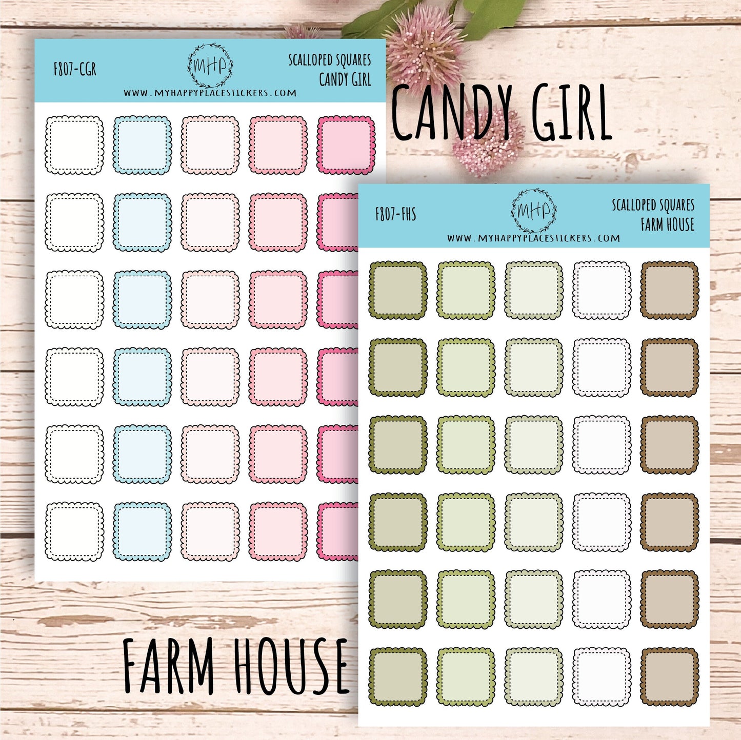 Scalloped Square Stickers. Planner Stickers || F807