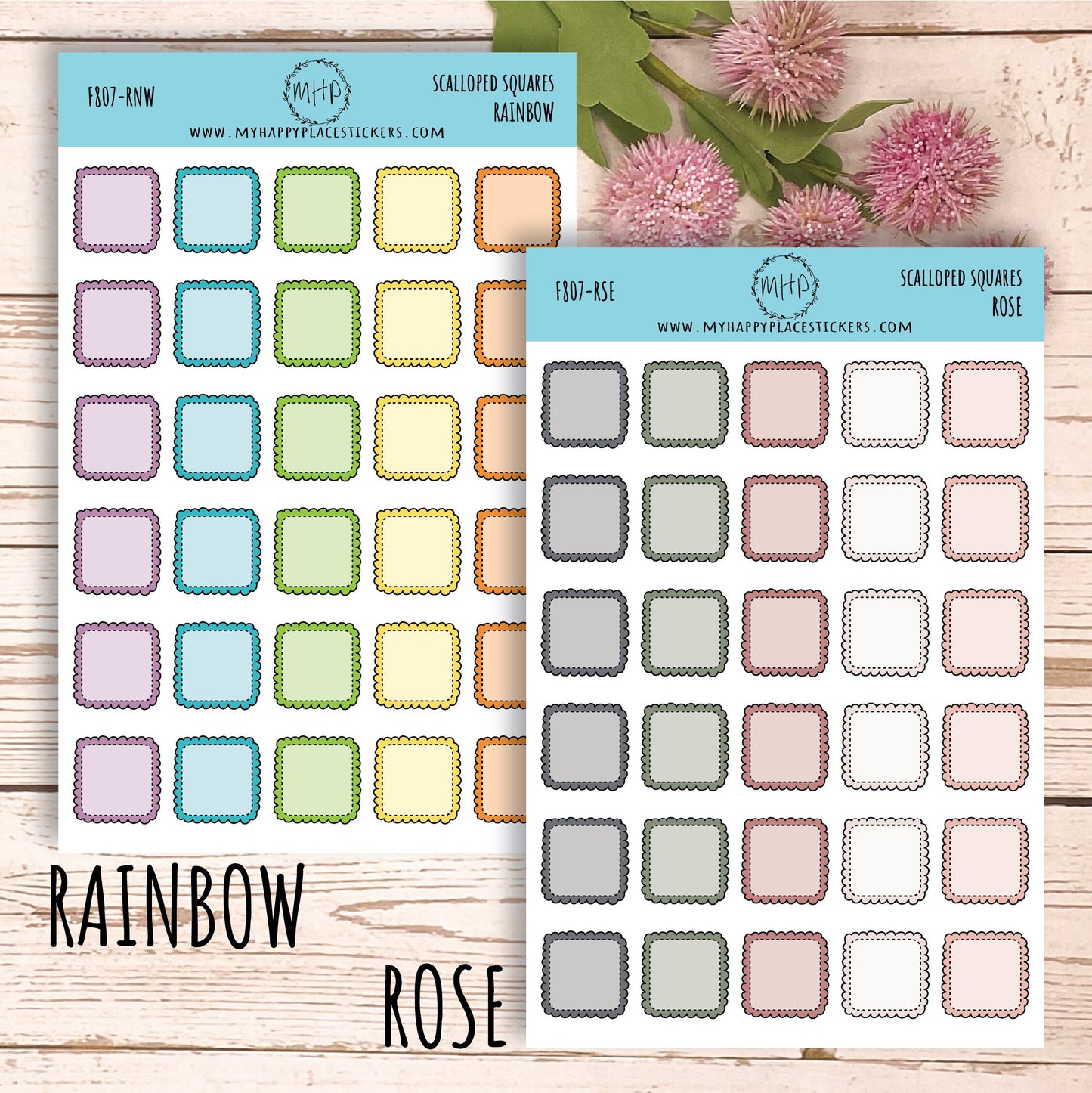 Scalloped Square Stickers. Planner Stickers || F807