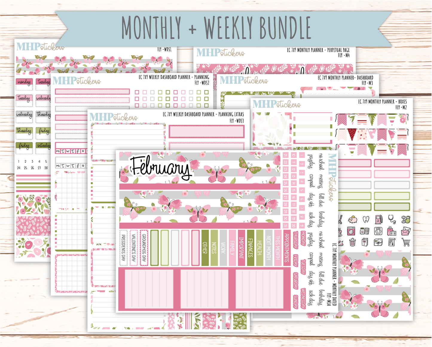 FEBRUARY  Weekly Dashboard Kit for 7x9 Erin Condren Planners. 2026 Collection "Fly"  || ECWDS (Copy)