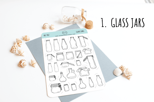 Glass Jars, Black and White Sticker. Planner Stickers for Bullet Journals, Calendars, and Scrapbooking. College Planner Stickers || HO902