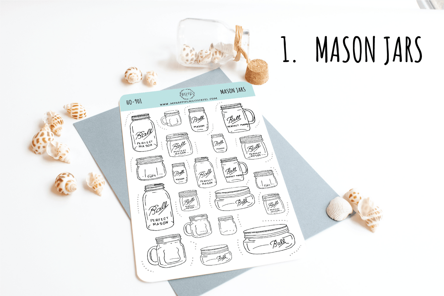 Mason Jar, Black and White Sticker. Planner Stickers for Bullet Journals, Calendars, and Scrapbooking. College Planner Stickers || HO901