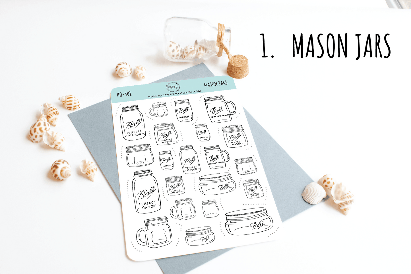 Mason Jar, Black and White Sticker. Planner Stickers for Bullet Journa