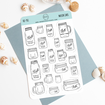 Mason Jar, Black and White Sticker. Planner Stickers for Bullet Journals, Calendars, and Scrapbooking. College Planner Stickers || HO901