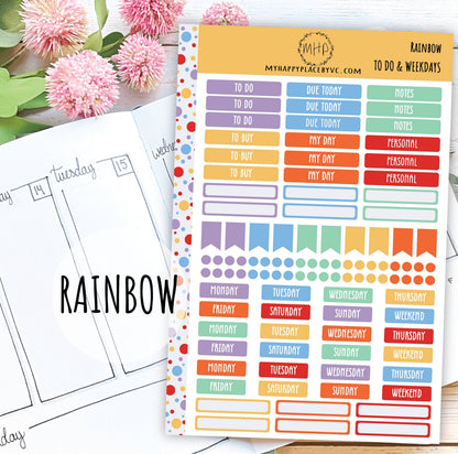To Do & Days of the Week Planner Stickers. Sticker for College Planner, Teacher Planners and Bullet Journals || F727