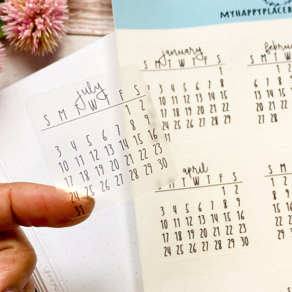 2025 Calendar Stickers for Hobonichi Cousin Planners || H649