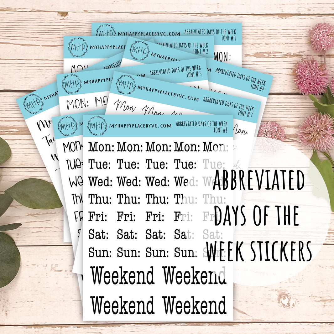 Week Numbers Stickers Days of the Week – My Happy Place Stickers