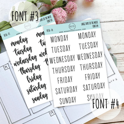 Sticker Set of Large Days of the Week for Planners, Organizers and Bullet Journals. College Planner ||S11