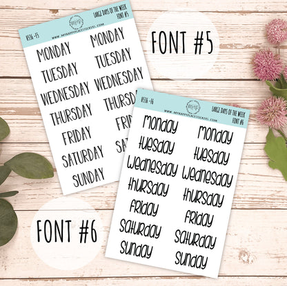 Sticker Set of Large Days of the Week for Planners, Organizers and Bullet Journals. College Planner ||S11