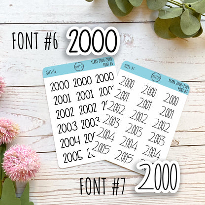 2000 - 2005 Year Stickers for Planners, Bullet Journals, or College Planner || Q113