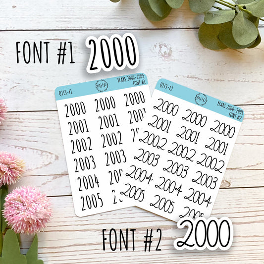 2000 - 2005 Year Stickers for Planners, Bullet Journals, or College Planner || Q113