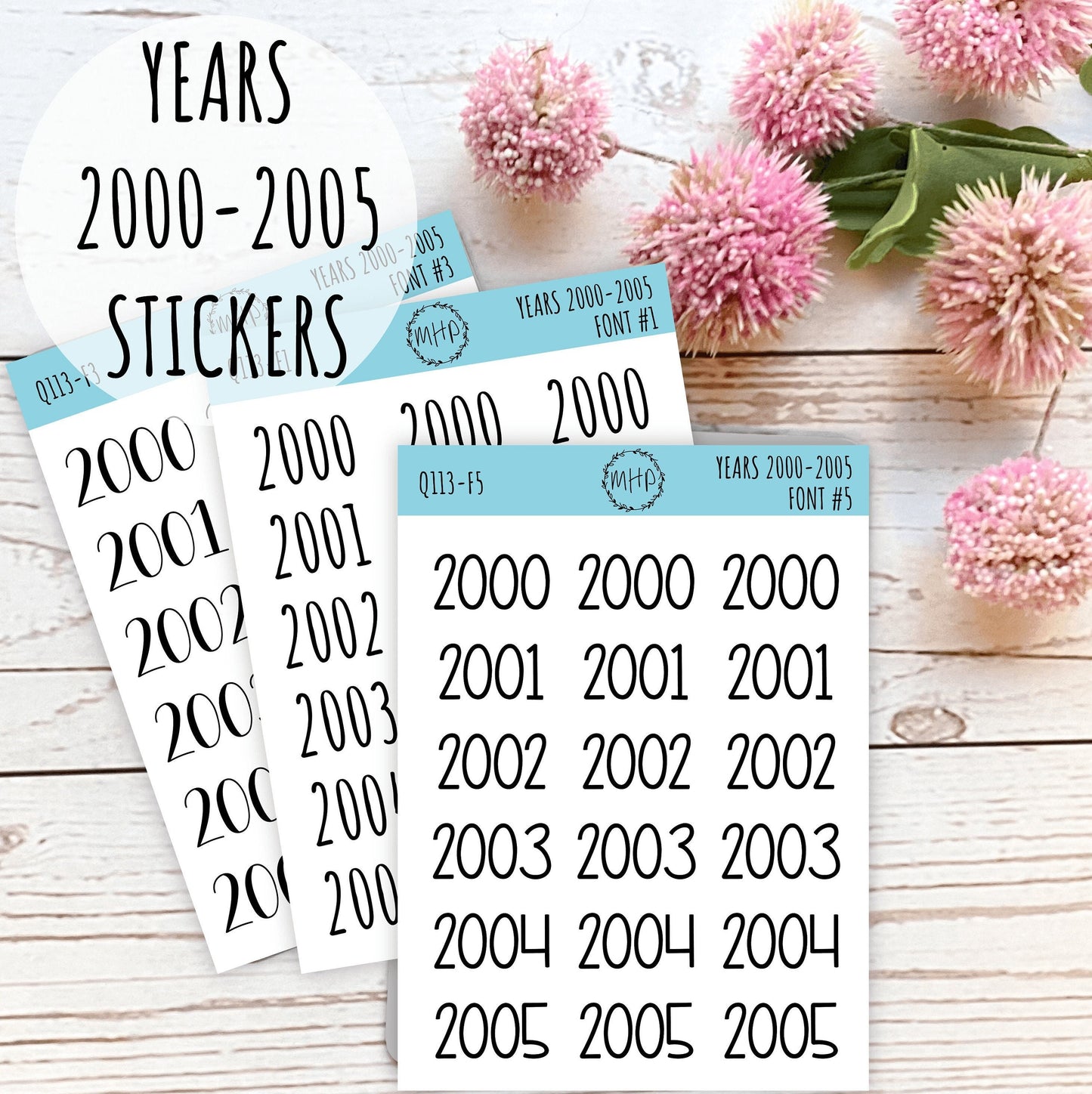2000 - 2005 Year Stickers for Planners, Bullet Journals, or College Planner || Q113