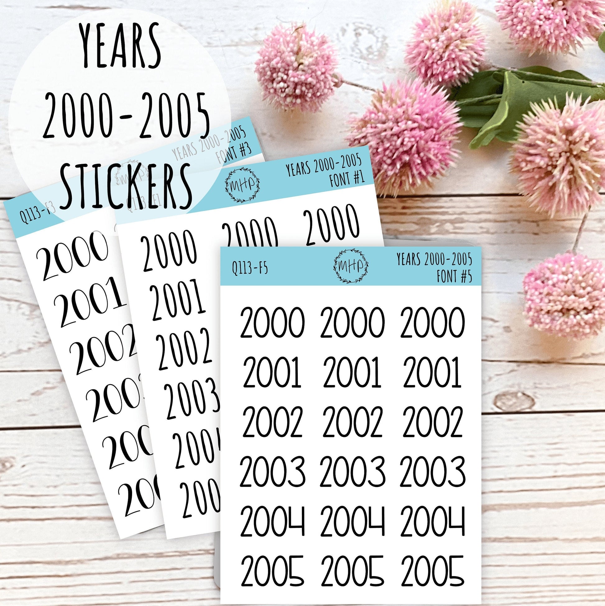 2000 - 2005 Year Stickers for Planners, Bullet Journals, or College Planner || Q113