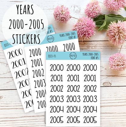 2000 - 2005 Year Stickers for Planners, Bullet Journals, or College Planner || Q113