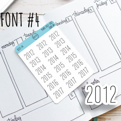 2012 - 2017 Year Stickers for Planners, Bullet Journals, and College Planners || Q115