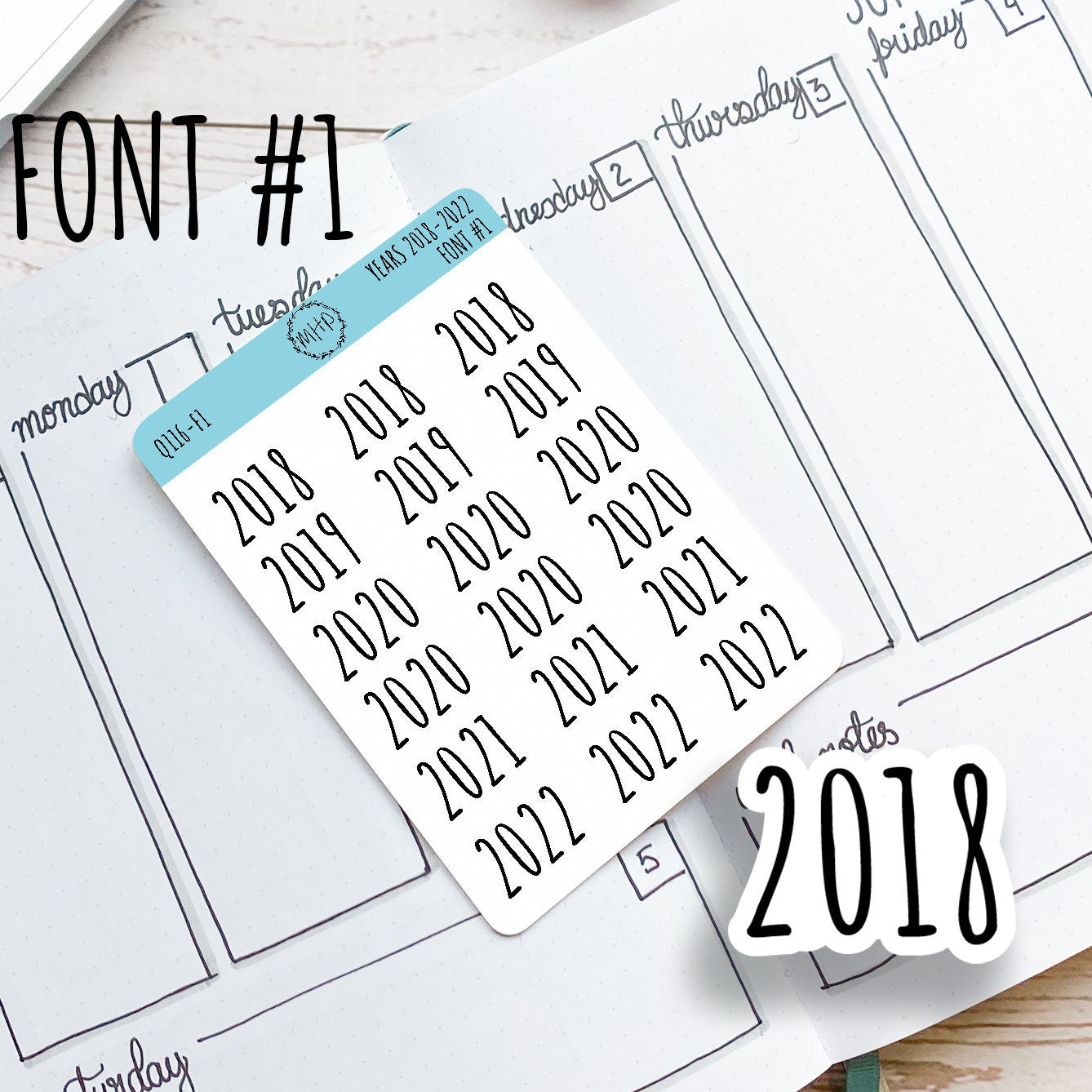2018 - 2022 Year Stickers for Planners, Bullet Journals, and College Planners || Q116