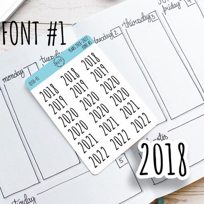 2018 - 2022 Year Stickers for Planners, Bullet Journals, and College Planners || Q116